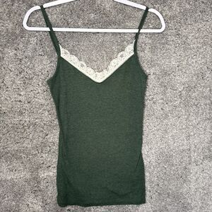 Y2K Tank Top Lace Trim Green Size Medium 2000s Fairy Bohemian Cami Preppy Hippie
